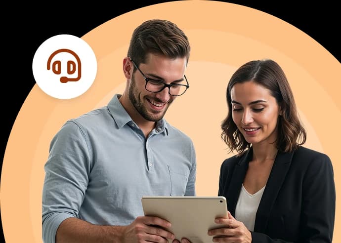 Event consultants reviewing a plan on a tablet