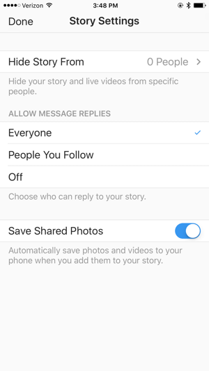 Settings of Instagram Live